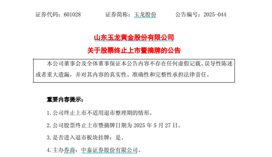 配资股票配资按月配资 601028，主动退市！下周二摘牌