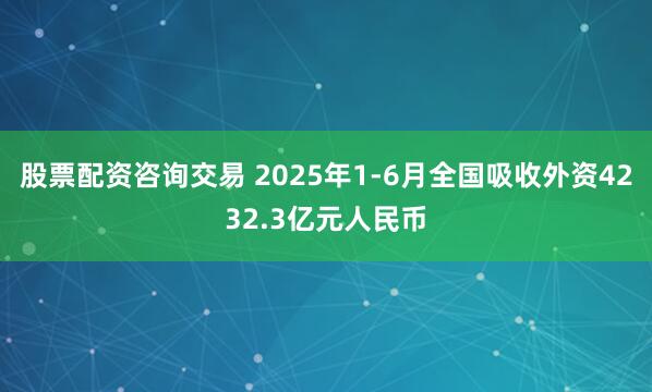 股票配资咨询交易 2025年1-6月全国吸收外资4232.3亿元人民币